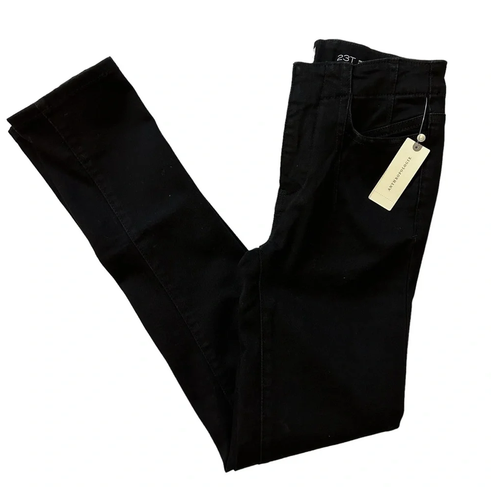 NWT Anthropologie Corset Black Mid-Rise Skinny Jeans size 23T by Pilcro.